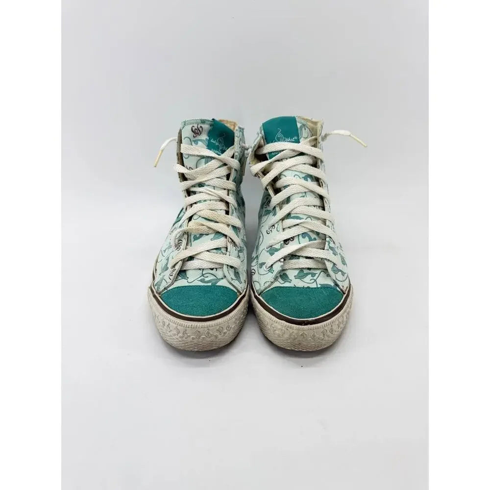 Vintage Y2K Baby Phat Logo Canvas High Top Sneakers Women Size 7 Aqua Cat